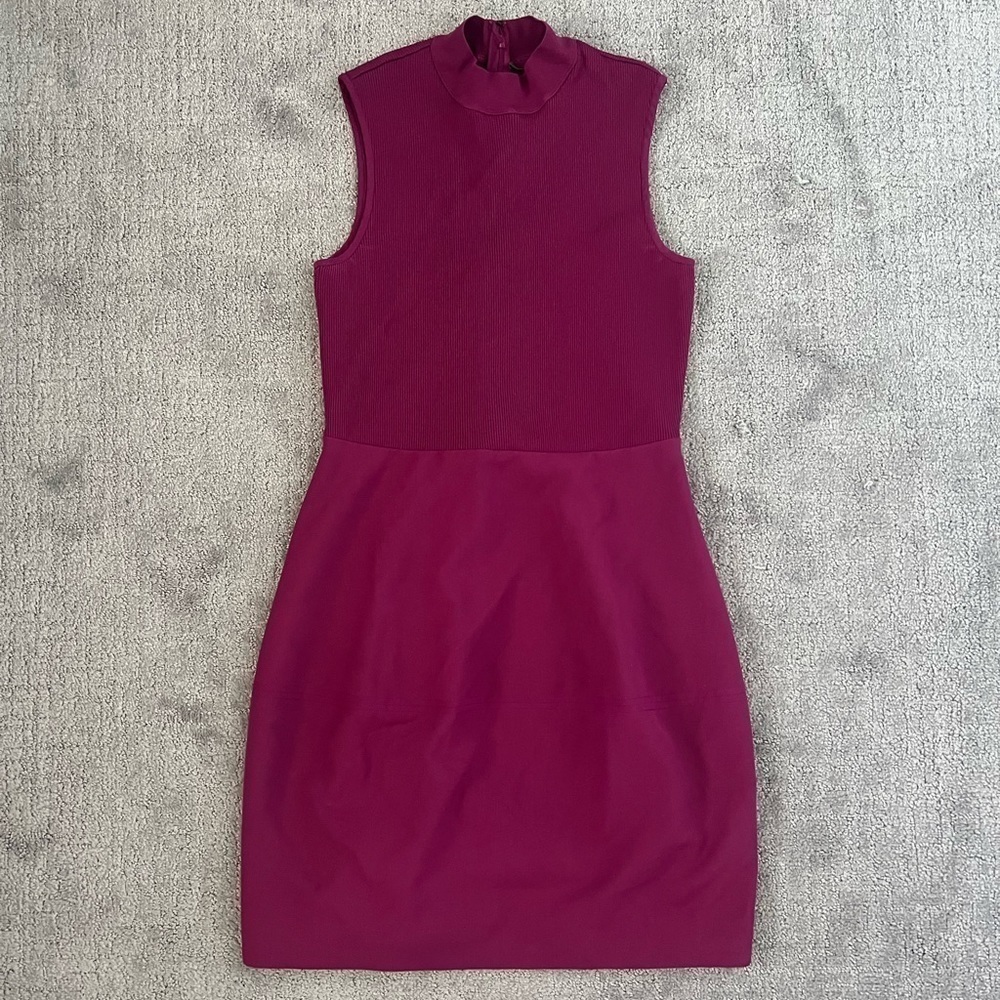 Halston Heritage Ribbed Fit & Flare Knee Length Dress
